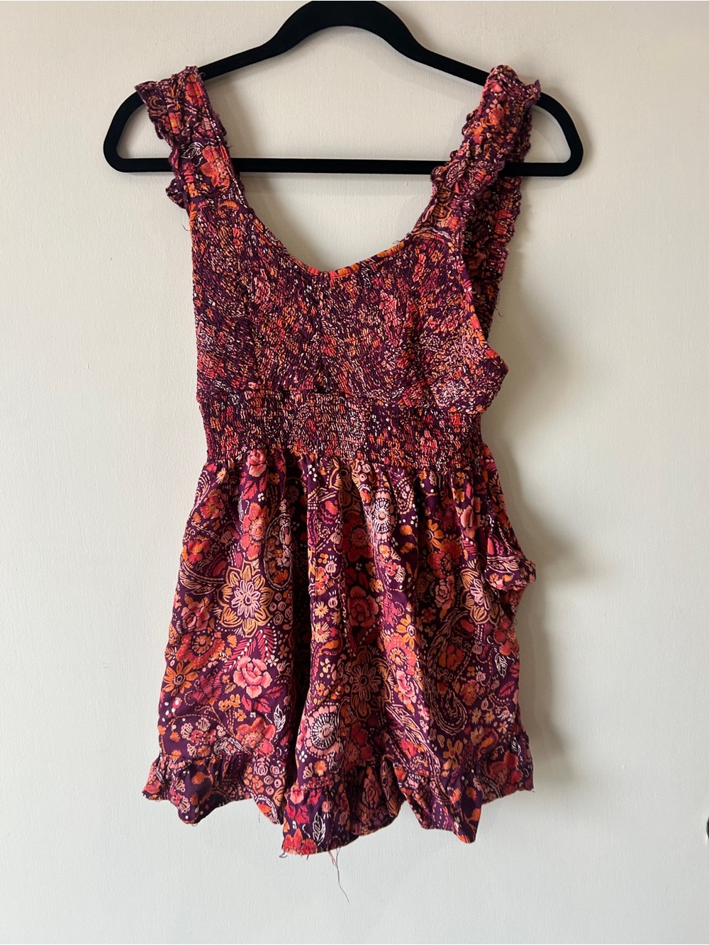 Angie Floral Smocked One-Piece Romper in Purple and Orange